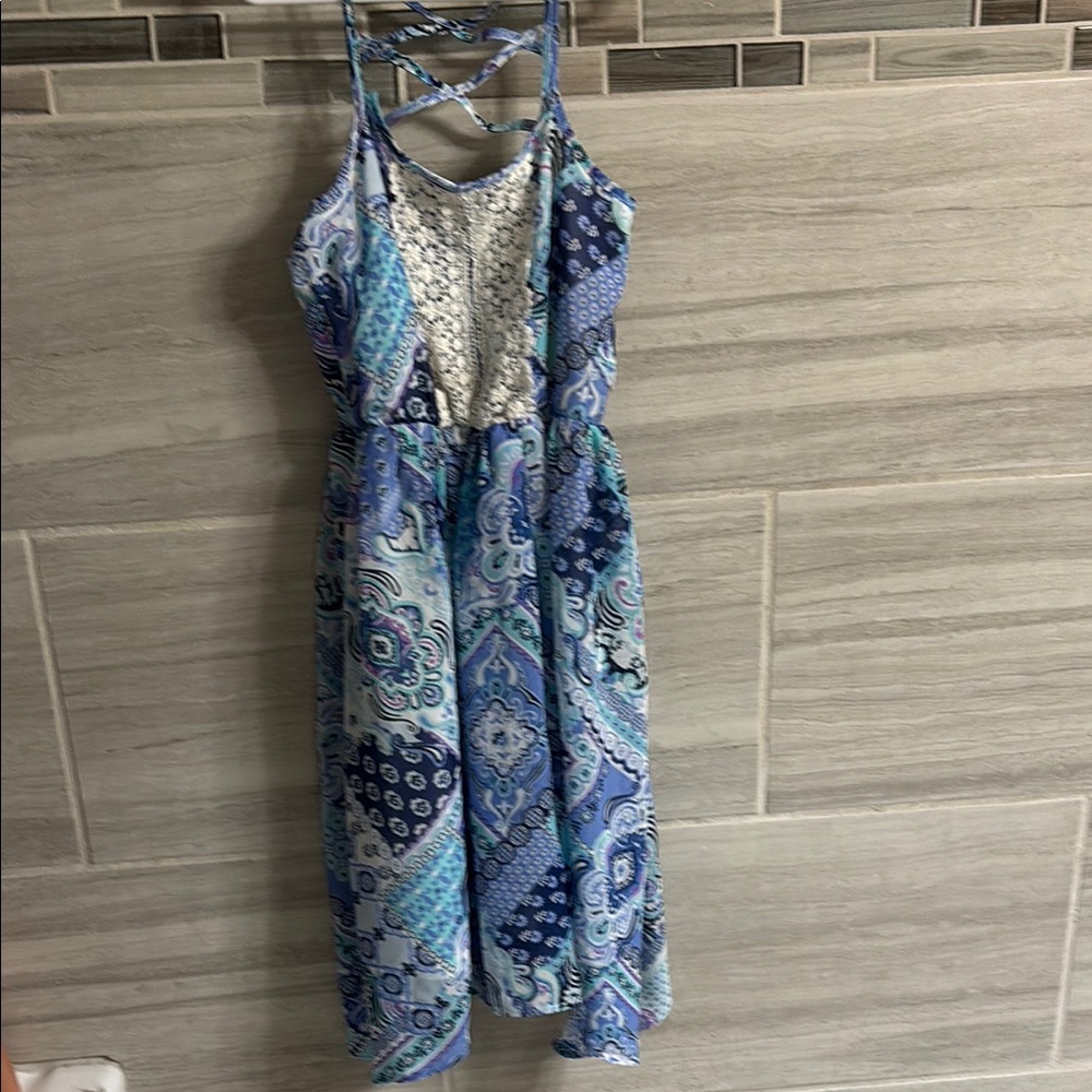 Blue Patterned Strappy Dress